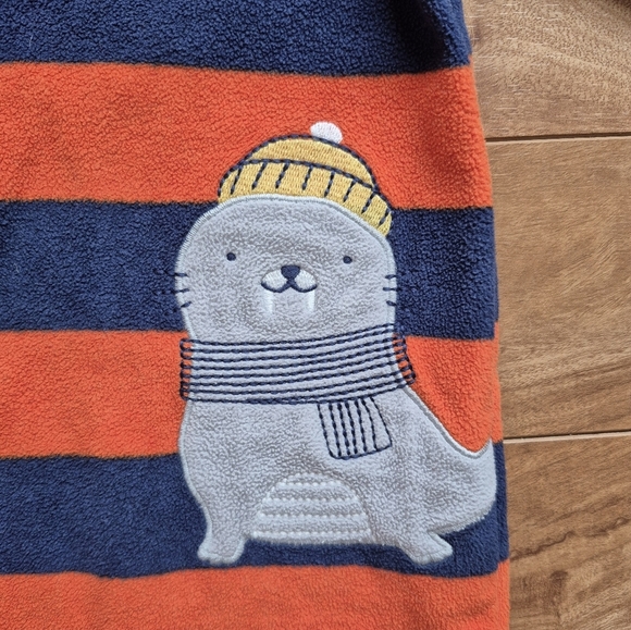 3/$15 Carter’s Boys’ Orange & Navy Striped Fleece Sleeper – Size 2T - Picture 2 of 4